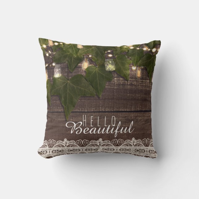 Coussin Lumières de lierre et de cordes Mason Jar Rustic F (Recto)