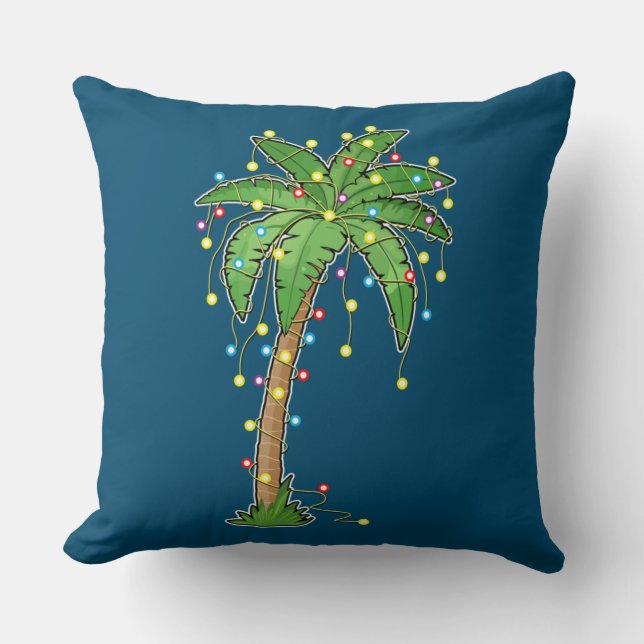 Coussin Lumières de Noël Palm Tree Beach Funny Tropical (Recto)