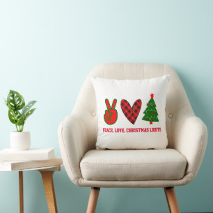 Coussin Lumières de Noël personnalisées Paix Amour Rouge V