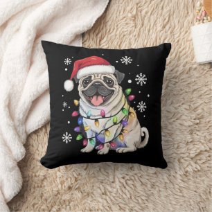Coussin Lumières de Noël Santa Pug Xmas Amateur de Chien