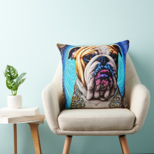 Coussin Lumineuse Bulldog Blue Ocean Wave Pointillisme