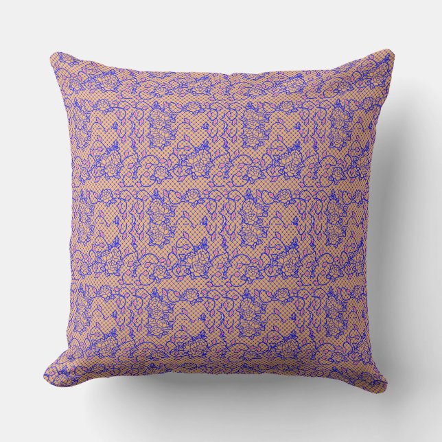 Coussin Lumineuse filet bleu avec fleurs 02b LOrange BG (Recto)