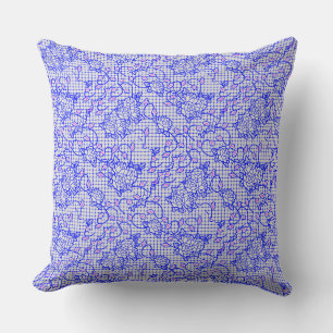 Coussin Lumineuse filet bleu avec fleurs 02b Offwhite BG