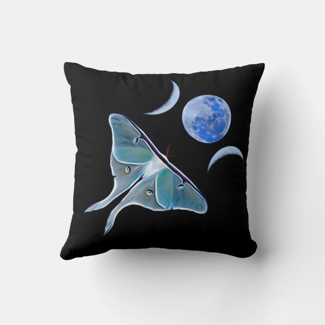 Coussin Luna Moth Triple Moon sur Noir (Verso)