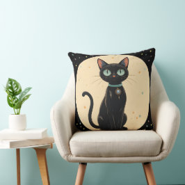 Coussin Lune de chat noir atomique futuriste