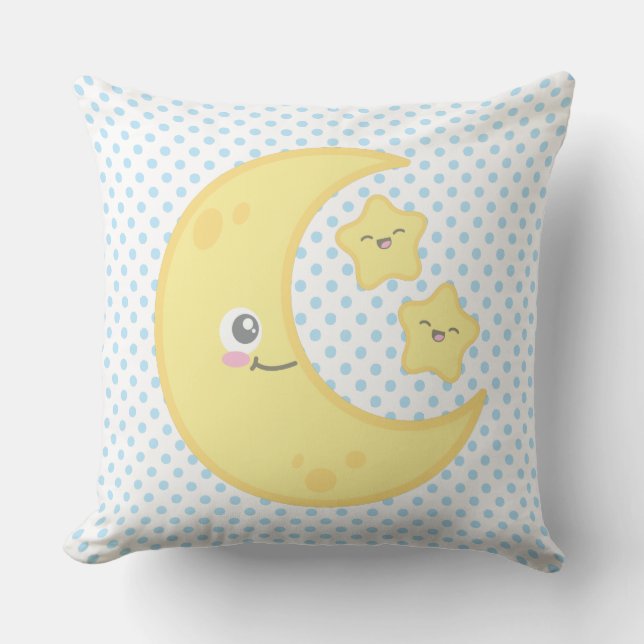 Coussin Lune de Kawaii et carreau d'étoiles (Recto)