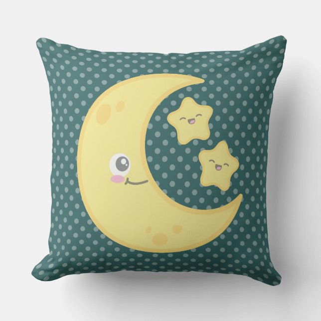 Coussin Lune de Kawaii et étoiles Jeter l'oreiller (Recto)