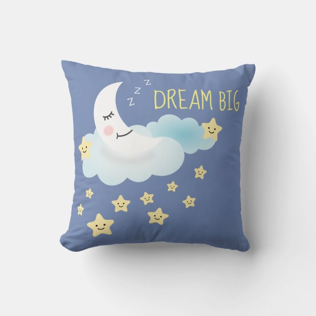 Coussin Lune et les étoiles rêve Grande illustration Bleu (Recto)