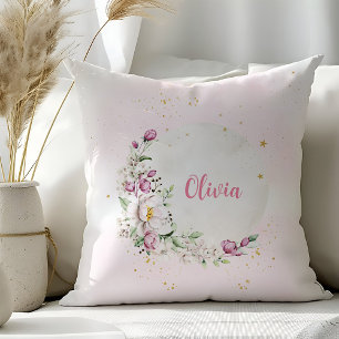 Coussin Lune Florale Rose