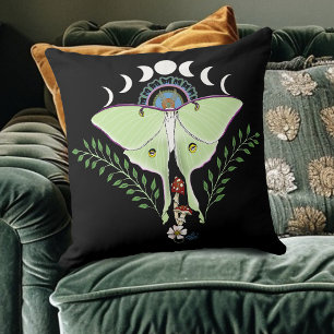 Coussin Lune Papillon Éthéré Vert Mystique Céleste