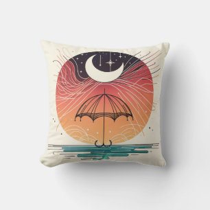 Coussin Lune reposant sur un parapluie avec Starfall Art
