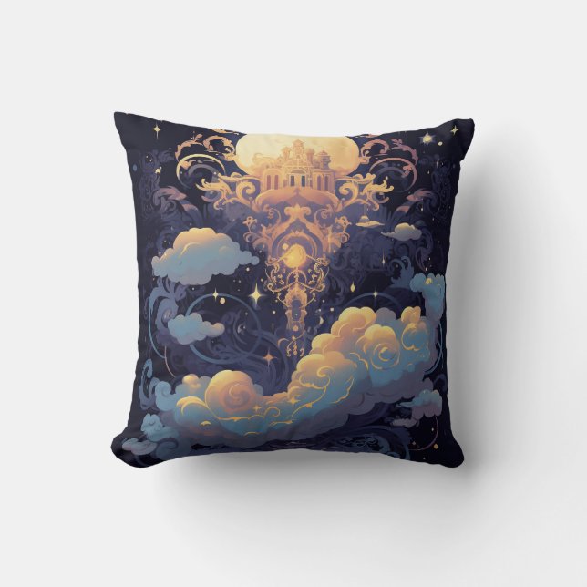 Coussin Lunes célestes Magique Cosmique, Étoiles Nuages vi (Recto)