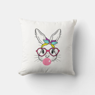 Coussin Lunettes de lapin soufflant du bubble gum bandeau