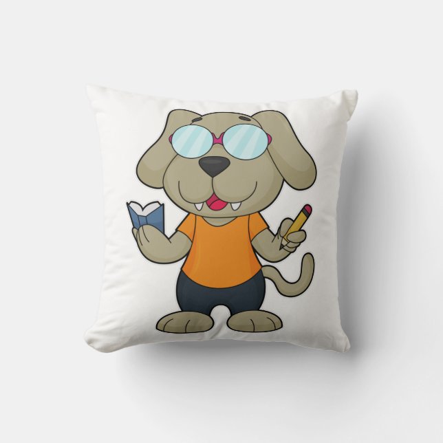Coussin Lunettes de livre Nerd de chien (Recto)