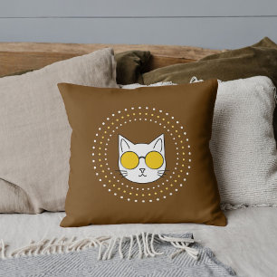 Coussin Lunettes De Soleil Chat Et Pied En Bleu Jaune Blan