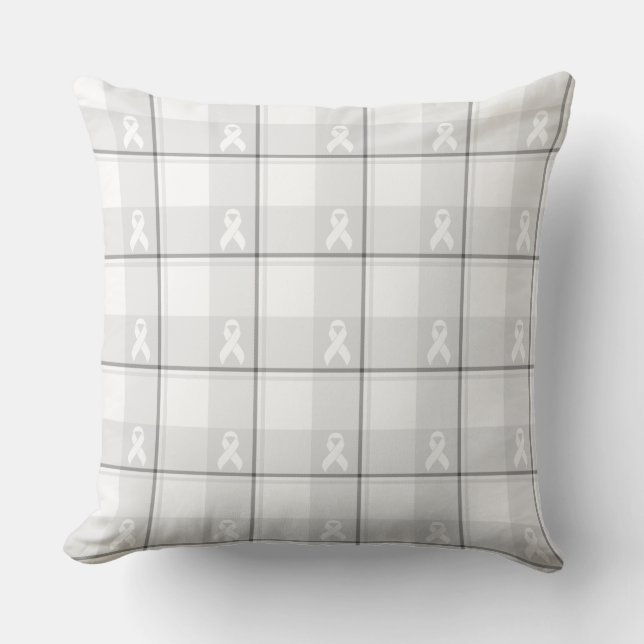 Coussin Lung Cancer Awareness Plaid White Ribbon (Recto)