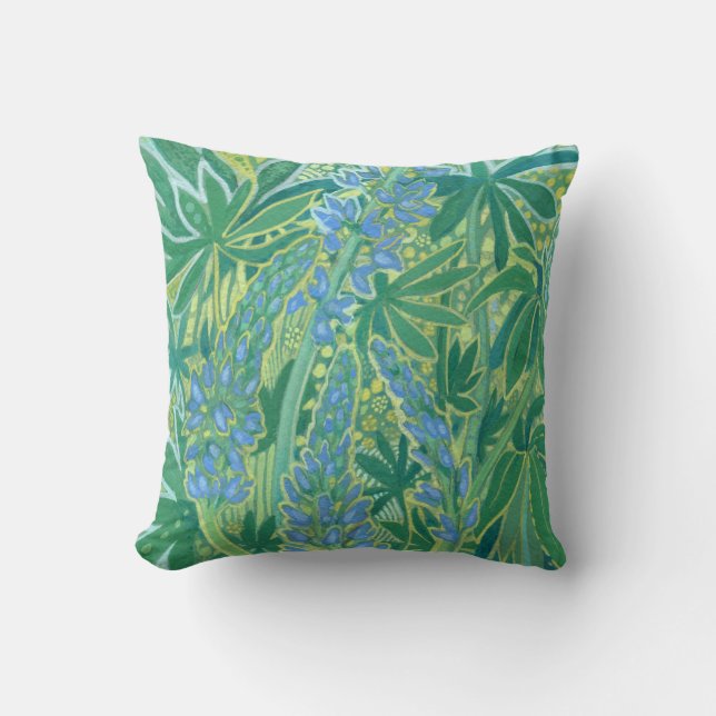 Coussin Lupine Flowers, Fleur sauvage d'été peinture flora (Recto)