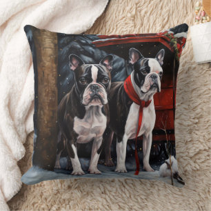 Coussin Lutin de Boston Snowy Sleigh Décoration de Noël