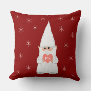 Coussin Lutins de Noël et flocons de neige sur fond rouge