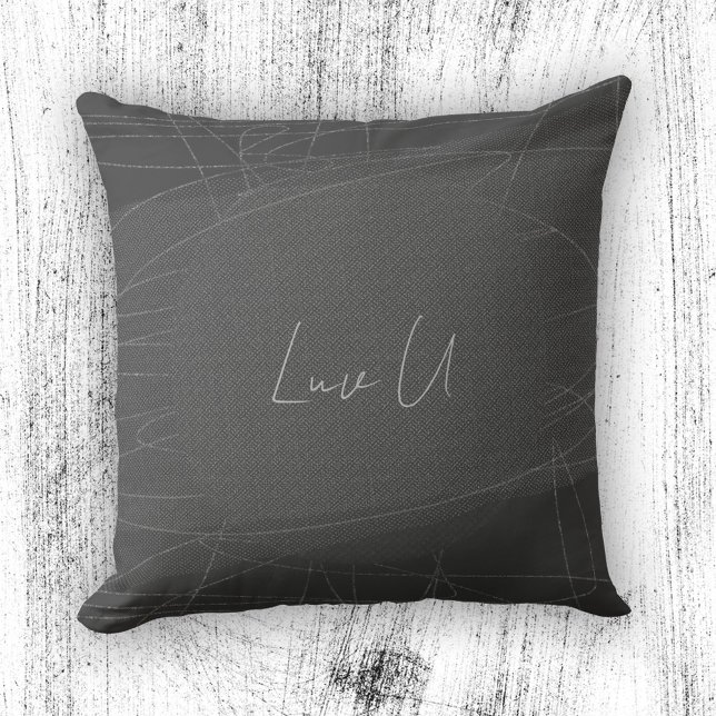 Coussin Luv U - Gris Lignes Modernes À Gris (Luv U - Gray Trendy Modern Scribbled Lines Throw Pillow ©Susanne Sachers - Sunny Mind Design)
