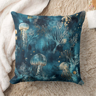 Coussin Lux Ocean Méduse & Corail Motif Or (2)