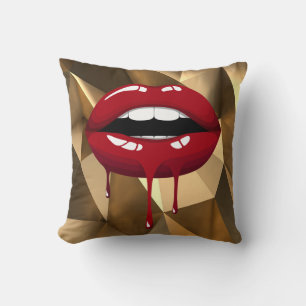 Coussin Luxe doré beauté glamour rouge gouttes lèvres qui 