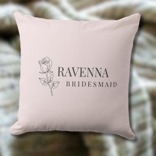 Coussin Luxe Rose Rose Pâle Ligne Artistique Nom Personnal
