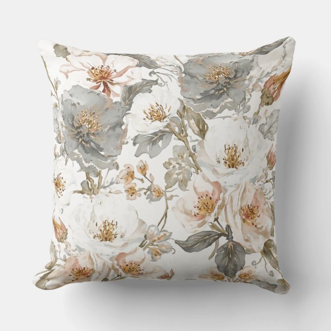 Coussin Luxury, Elegant, Gold Grey Flowers Pattern  (Recto)