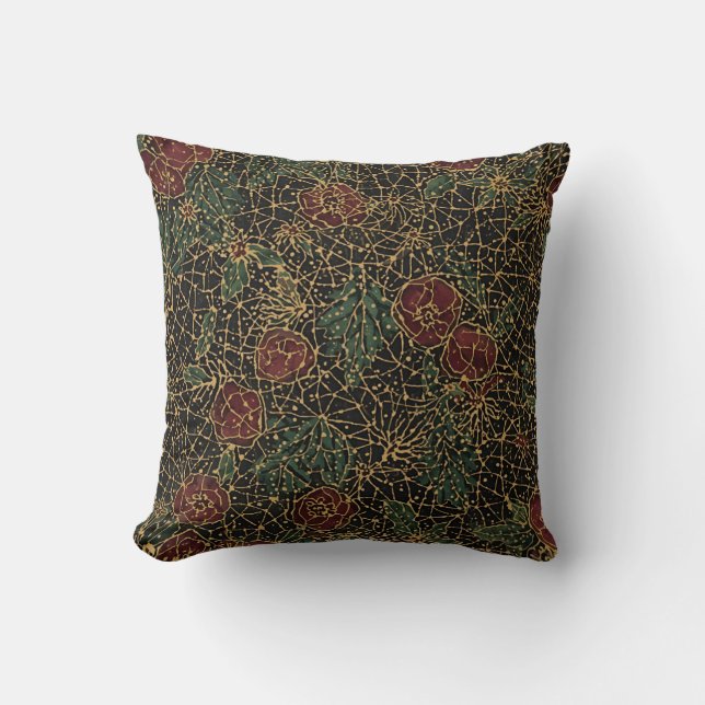 Coussin Luxury Flowers Pattern,Gold Black Red Green (Recto)