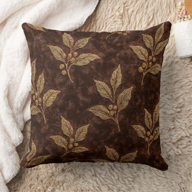 Coussin Luxury Mocha Velvet Coffee Branch Throw Pillow (Couverture)