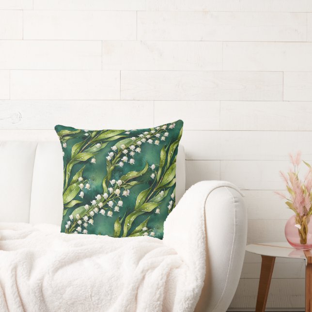 Coussin Lys blanc de la vallée sur sarcelle (Canapé)