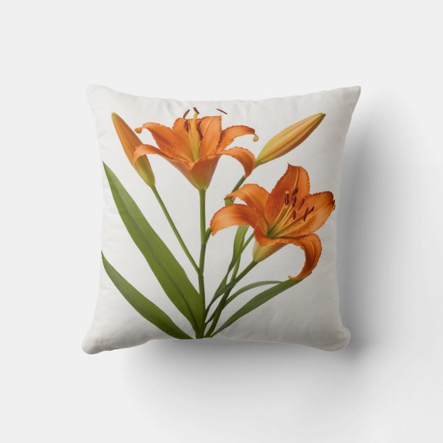 Coussin Lys orange fleurissant blanc arrière - plan Lot or (Verso)