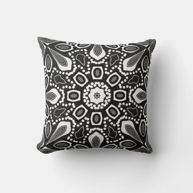 Coussin Lys tribal noir blanc géométrique Mandala Cushion (Recto)