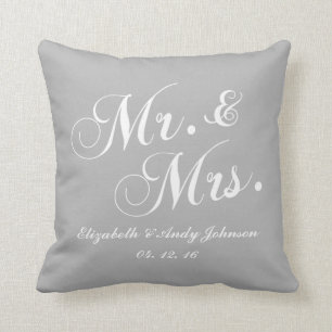 Coussin M. et Mme blanc gris de mariage