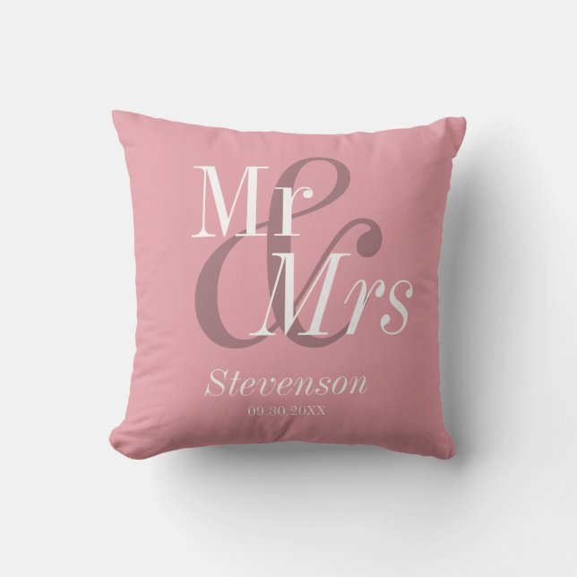 Coussin M. et Mme Blush Pinkt Cadeau Mariage moderne (Recto)