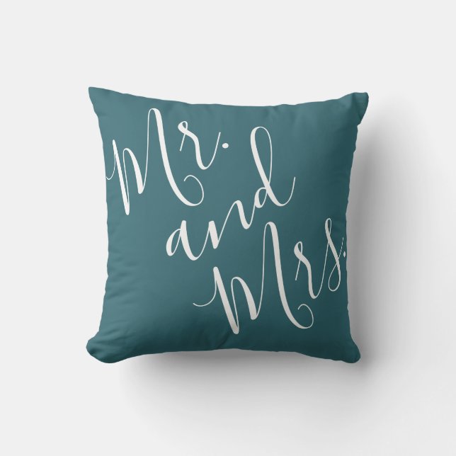 Coussin M. et Mme Calligraphy Paon Bleu (Sarcelle, Aqua) (Recto)