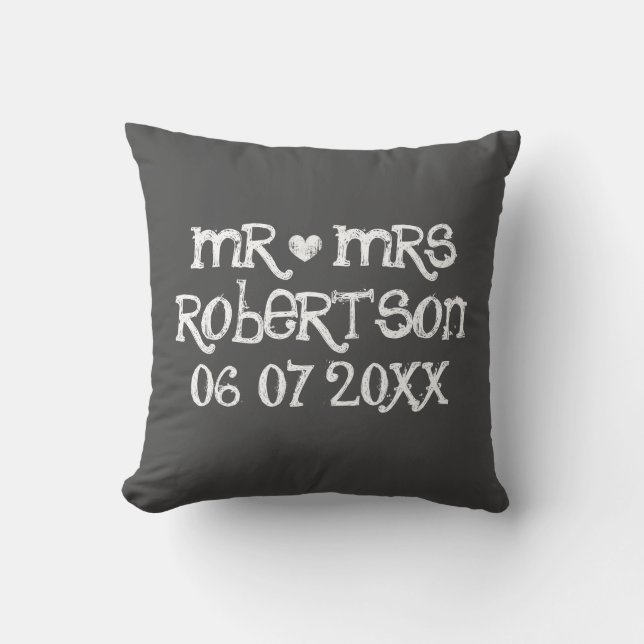 Coussin M. et Mme Chalkboard mariage extérieur lance l'ore (Recto)