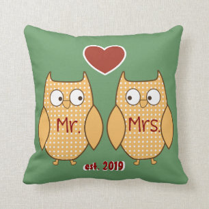 Coussin M. et Mme mignons Owl Personalized d'amusement