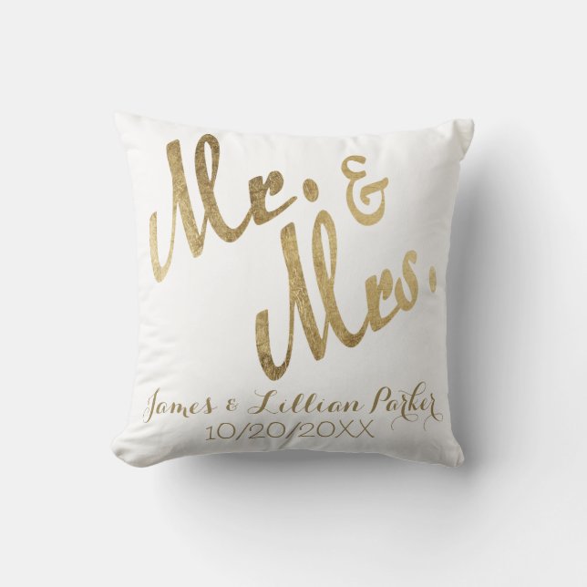 Coussin M. et Mme Monogram Wedding d'or de Faux (Recto)