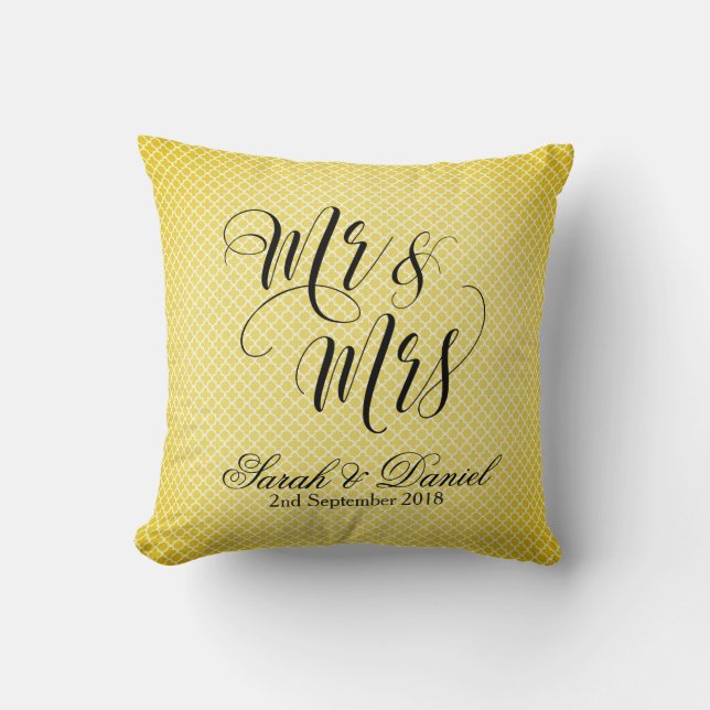 Coussin M. et Mme noirs Wedding Pillow Keepsake Gift d'or (Recto)