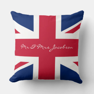 Coussin M et Mme Nom personnalisé Drapeau Royaume-Uni roug