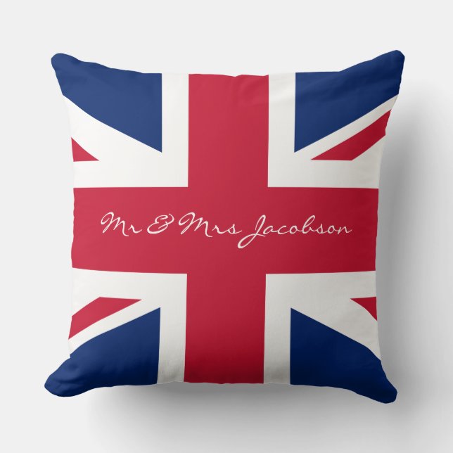 Coussin M et Mme Nom personnalisé Drapeau Royaume-Uni Roug (Recto)