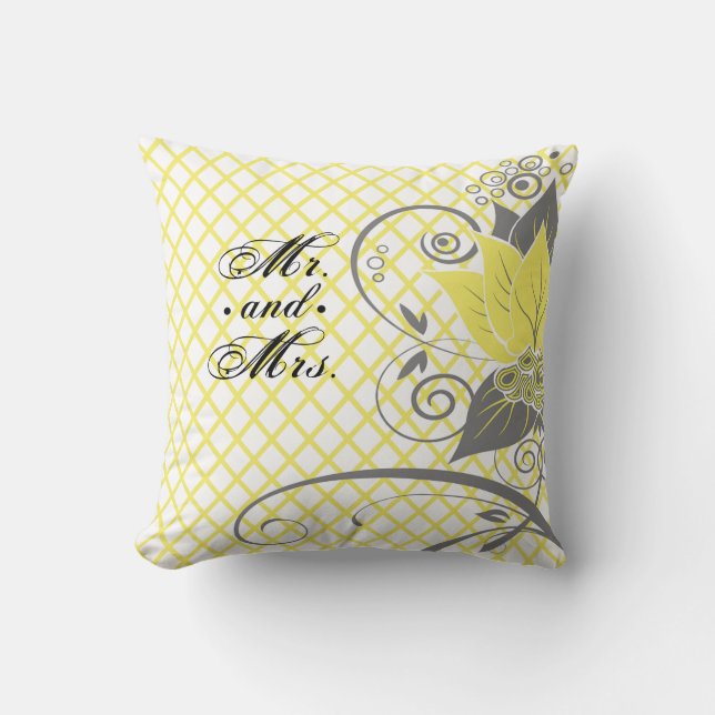 Coussin M. floral abstrait et Mme de jaune de filet (Recto)