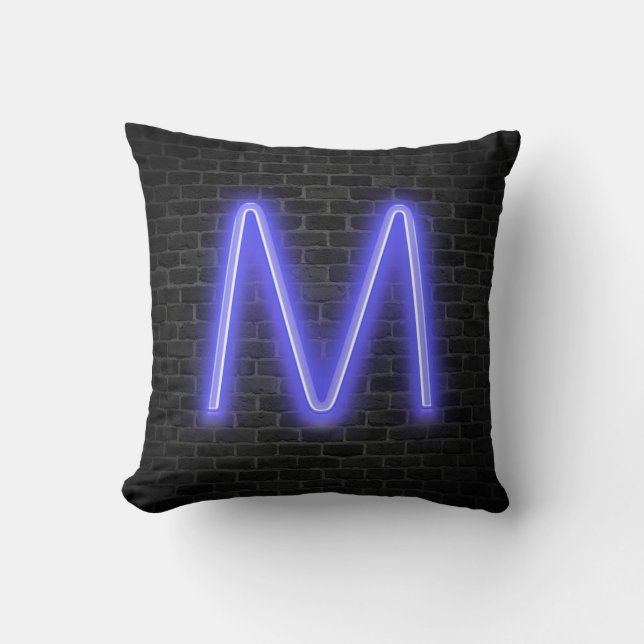 Coussin M Initiale À Neon Marquee Sur Brick (Recto)