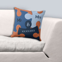 M. & Mme Mariage Date Bleu & Orange Puzzle Pièces
