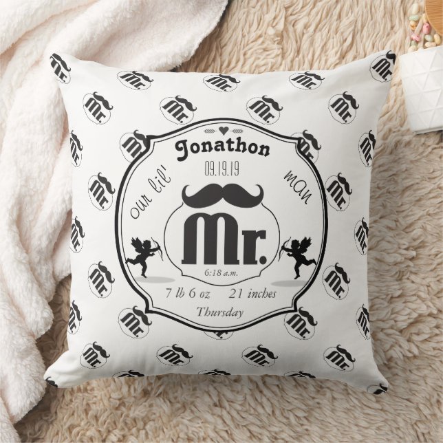 Coussin M. Mustache Lil Man Baby Boy Statistiques (Couverture)