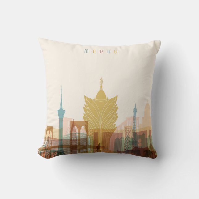 Coussin Macao, horizon de ville de la Chine | (Recto)