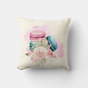 Coussin Macarons et fleurs colorés Aquarelle