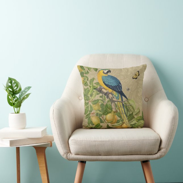 Coussin Macaw Blue Jaune Tropical Jungle Antique (Chaise)