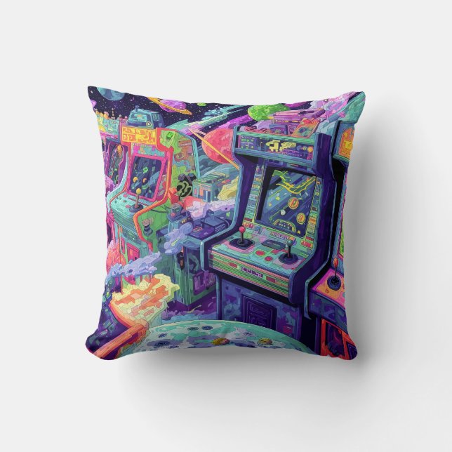 Coussin Machines de jeux vidéo rétro dans l'espace (Recto)